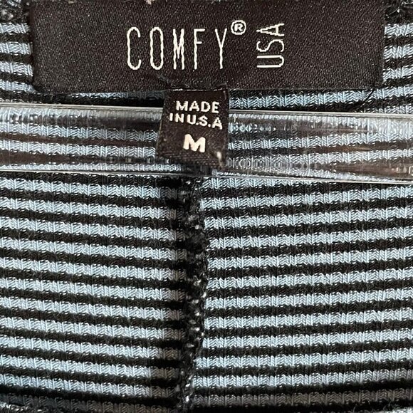 Comfy USA 3/4 Sleeve Lagenlook Asymmetrical Hem Tunic M Blue Black Striped - Picture 3 of 6